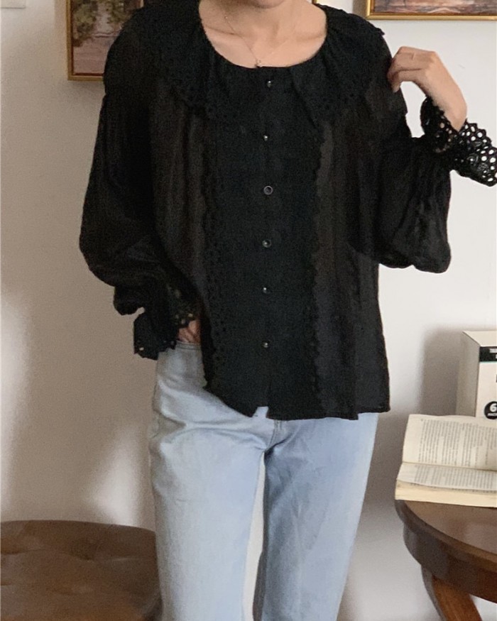 Sheer embroidery lace blouse