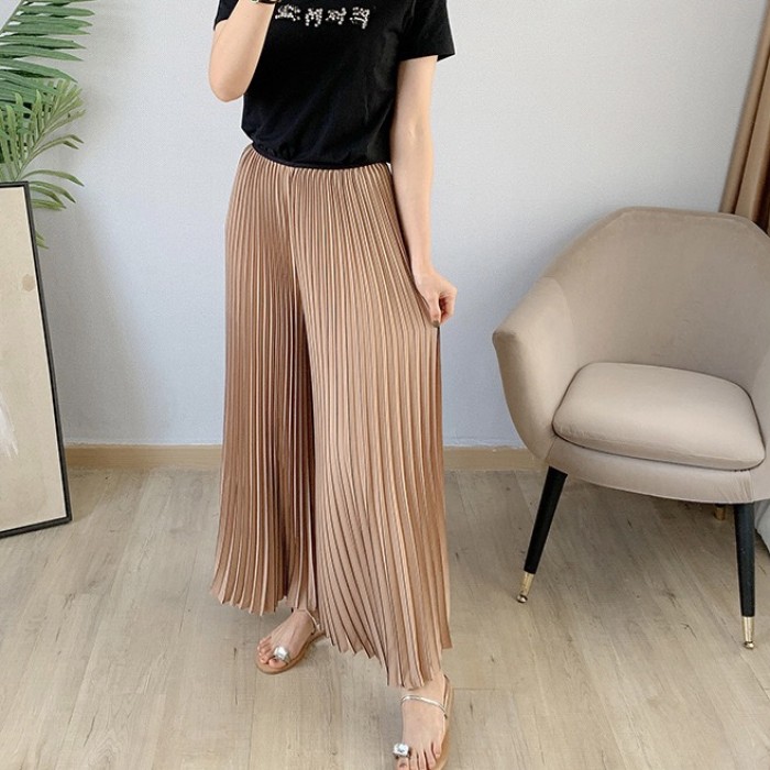 Miiyana Pleated Palazzo Pants for Women - Summer Casual Wide Leg Pants Blue  S at  Women's Clothing store