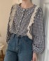 Lace trim gingham blouse