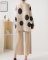 Pleated polka dot blouse and pants set