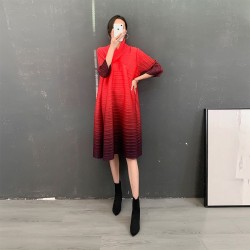 Pleated mockneck ombre dress