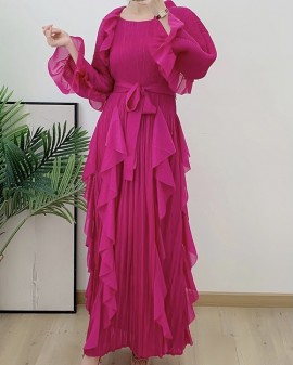 Pleated long ruffle dress