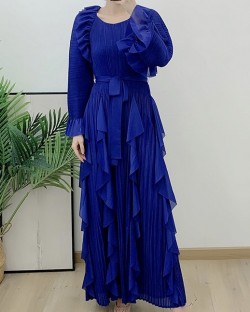 Pleated long ruffle dress