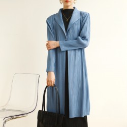 Pleated long single button cardigan