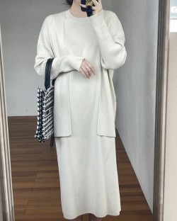 Knit Cardigan with Inner Dress