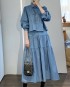 Denim blouse and skirt set