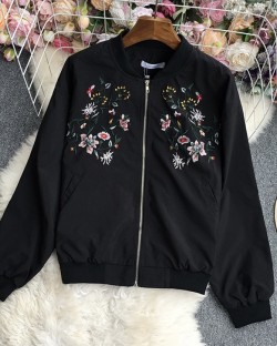 Floral embroidery zipper jacket