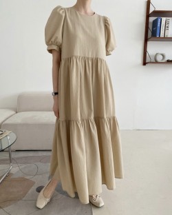 Puff sleeve long dress