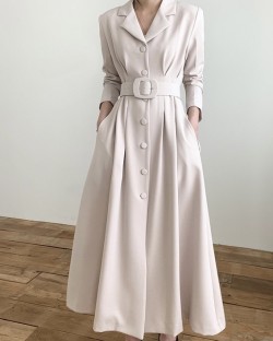 Button dress with belt