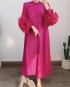 Pleated long dress with sheer sleeves