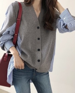 Combination stripe knit cardigan