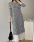 Checkered dress with pleatedd trim