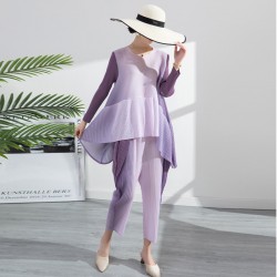 Pleated gradient blouse and pants set