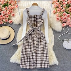 Tweed dress with knit top set