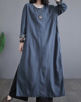 Long denim tunic with slit