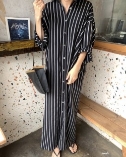 Long stripe button dress