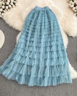 Long candy color ruffle skirt