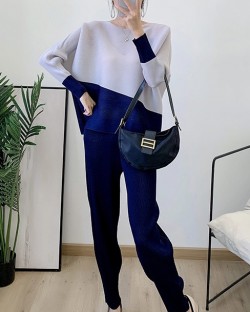 Pleated Colorblock blouse and pants set