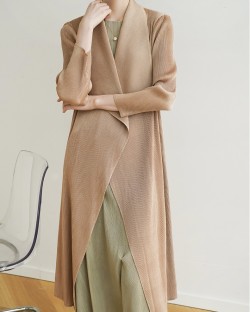 Pleated long waterfall cardigan