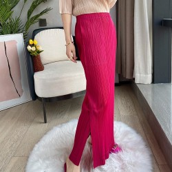 Pleated skirt with slit