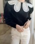 Lace collar button blouse