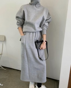 Mockneck pullover and skirt set