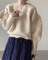 Flower embroidery knit pullover