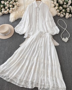 Lace trim blouse and skirt set