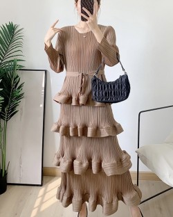 Pleated tiered ruffle dress