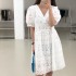 Puff sleeve eyelet dress