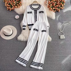 Contrast Knit Cardigan and Pants set