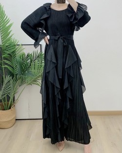 Pleated long ruffle dress