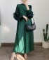 Pleated long dress with sheer sleeves