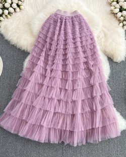 Long candy color ruffle skirt