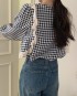 Lace trim gingham blouse