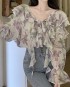 Sheer ruffle floral blouse