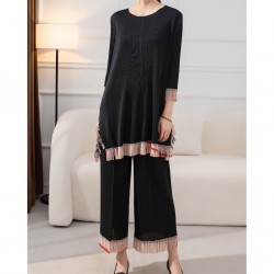 Pleated tassel tunic and pants set