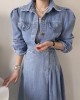 Denim blouse and skirt set