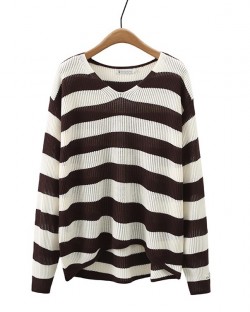 LM+ Stripe V-neck knit pullover