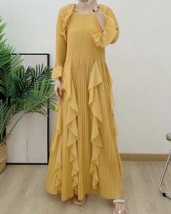 Pleated long ruffle dress