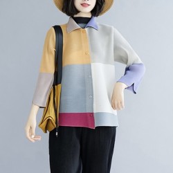 [PREMIUM] Colorblock Pleated Collar Blouse