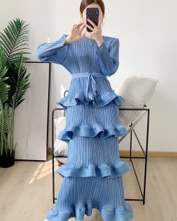 Pleated tiered ruffle dress