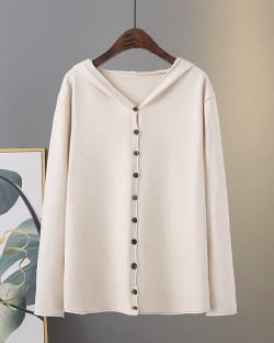 LM+ Knit button hooded cardigan