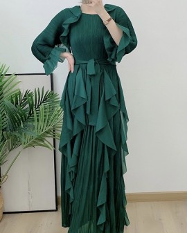 Pleated long ruffle dress