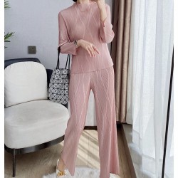 Pleated basic top and pants set