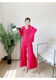 Pleated Candy color blouse and pants set