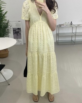 V-neck eyelet broderie dress