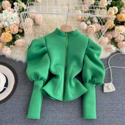 Zipper Puff Sleeve Top