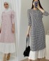 Checkered dress with pleatedd trim