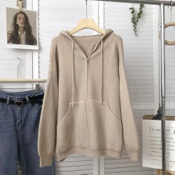 Pastel knit zipper hooded cardi